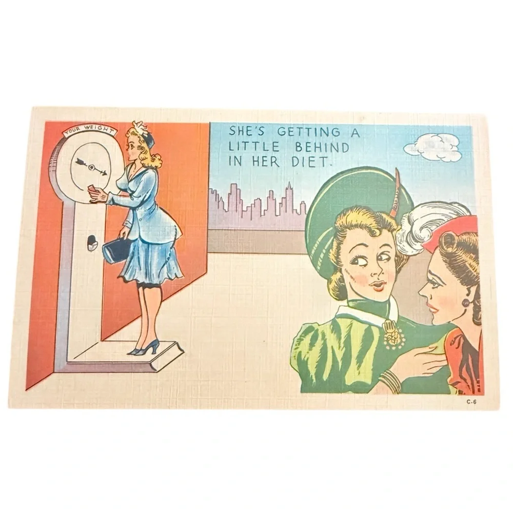 Vintage Original 1940’s Unused Linen Humor Postcard, Kitchy Ephemera